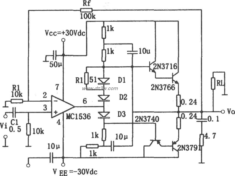 MC1563構成的音頻功率放大電路
