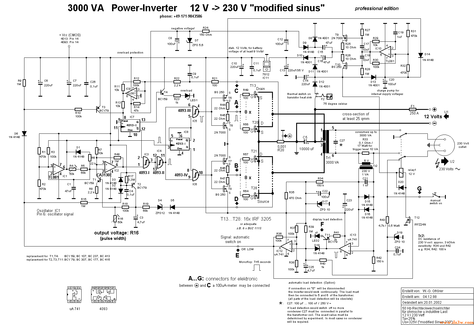 大功率12V-230V正弦波逆變器電路圖