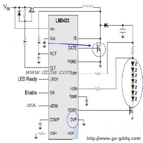 用LM3421和LM3423構成的串列LED恆流驅動電路