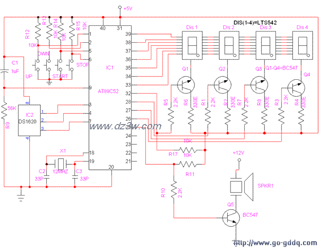 用AT89C52單片機與DS1620的電子數顯溫度控制電路