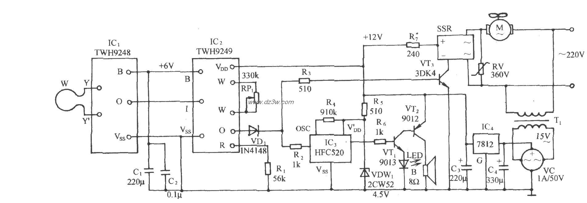 掃描探測式電風扇自動控制電路(TWH9248/9249)