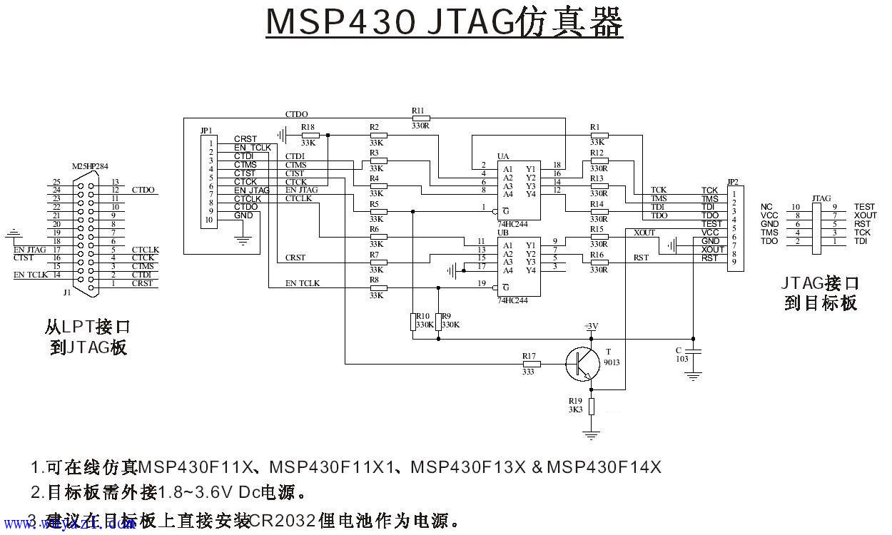 MSP430 JTAG模擬器原理圖