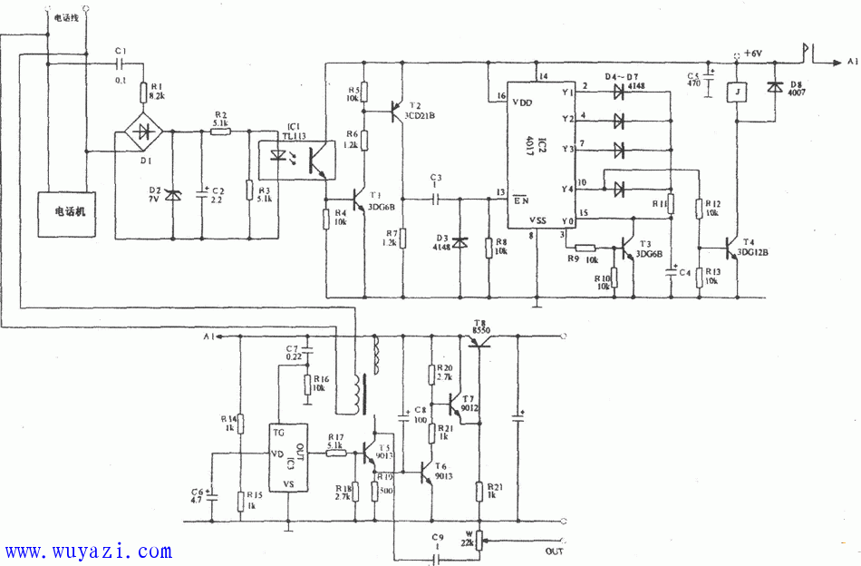 光電隔離的電督自動錄音介面電路圖