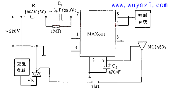 用於MAX611雙向晶閘管驅動的電路圖