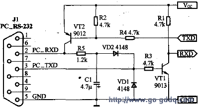 三極體組成的RS232串口電路圖