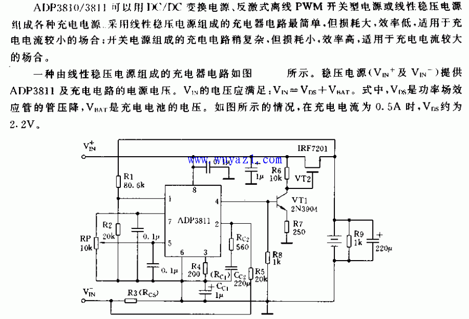電池充電控制器ADP3810,3811電路