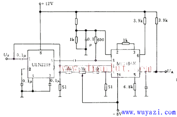 ULN2209和MC1496K幅值調製解調檢波器電路原理圖