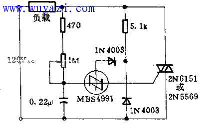 MBS4991製作的三端雙向可控硅減光工作電路圖