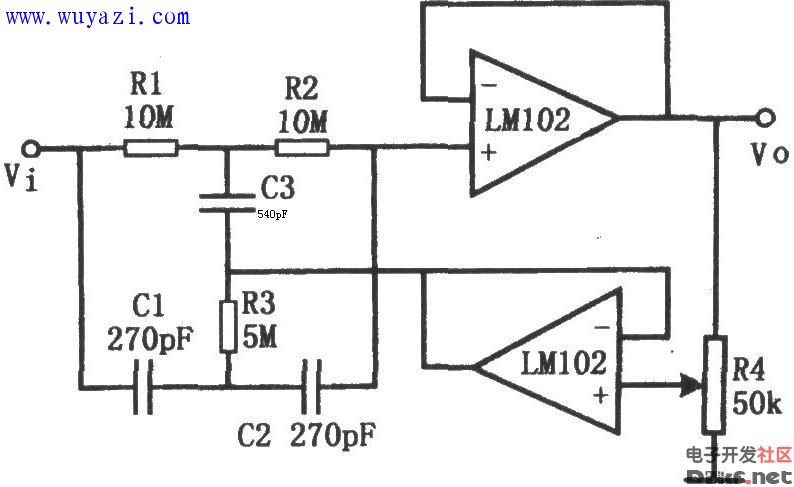 基於LM102高Q值陷波濾波器電路