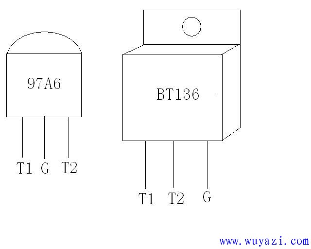 BT136和97A6可控硅管腳順序及參數資料