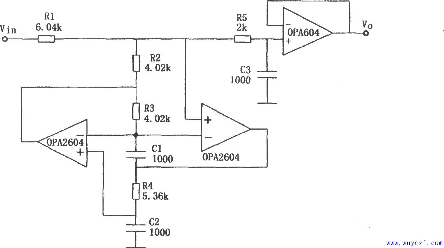 OPA2604構成的三階低通濾波器