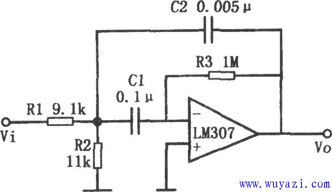 低Q值高增益帶通濾波器(LM307)