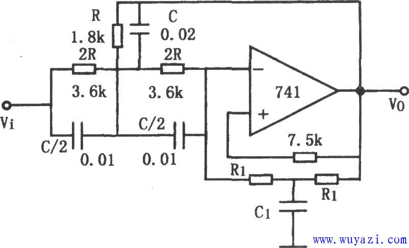 Q值可調的帶阻濾波器(741)