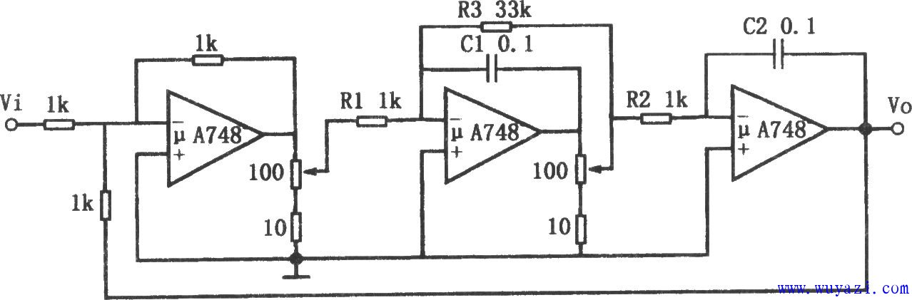 頻率可調的帶通濾波器(μA748)