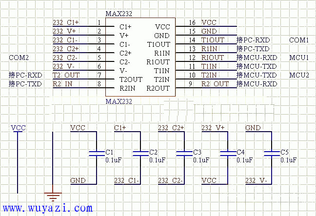 MAX232連接方法電路圖