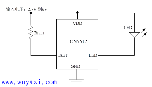 CN5612應用電路(工作於2.7V到6V的電流調製電路)