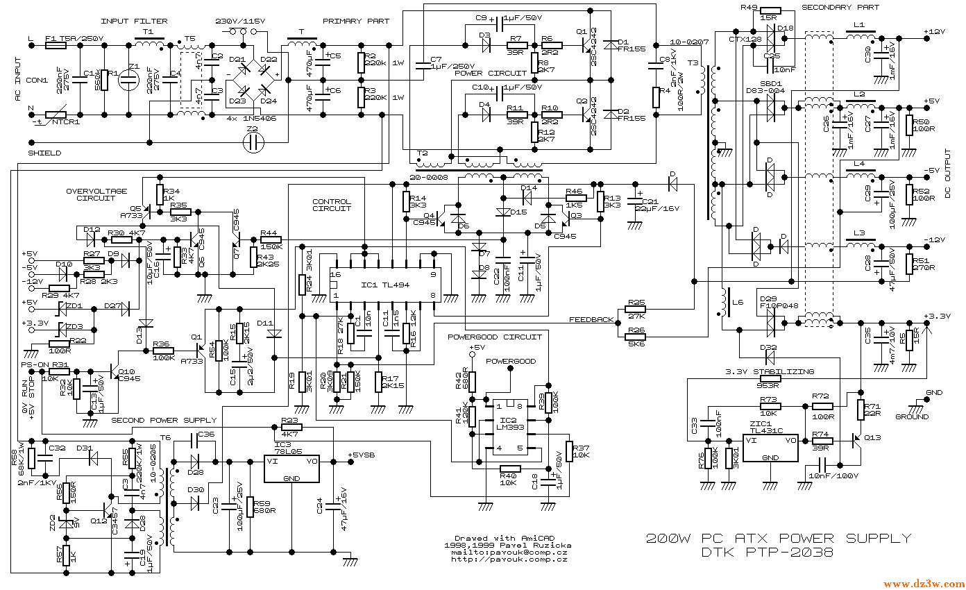 200W ATX電腦電源電路圖