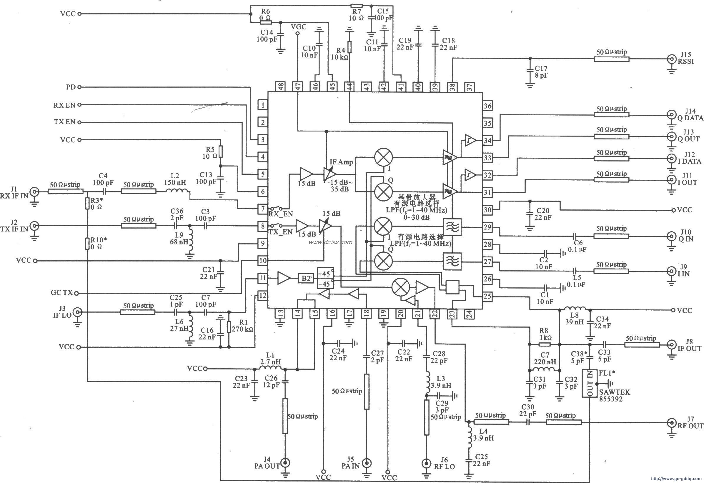 RF2938 擴頻收發器主要技術特點及應用電路