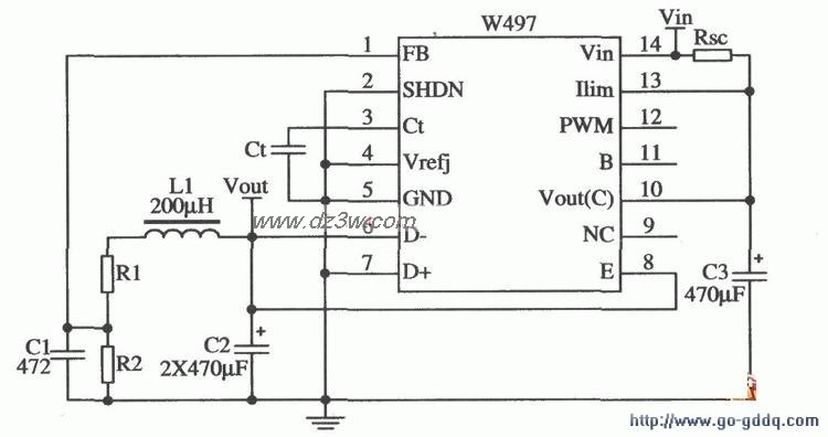 用W497構成的降壓型開關穩壓器電路