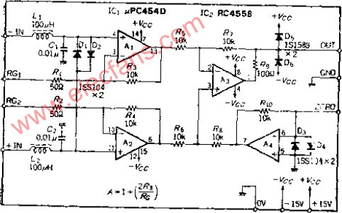 電阻電橋感測器的高輸入電阻感測放大器電路圖