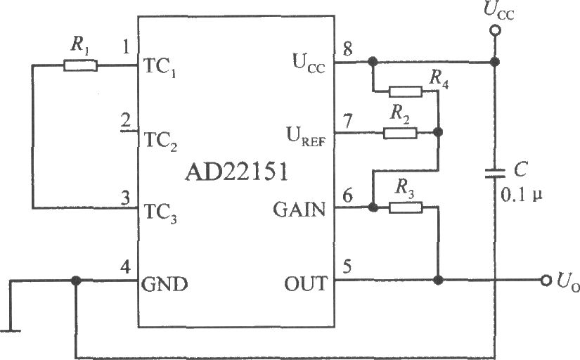 磁場感測器AD22151單極性的溫度補償電路
