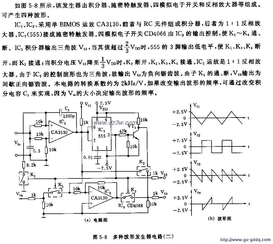 555組成的多種波形發生器電路圖(二）
