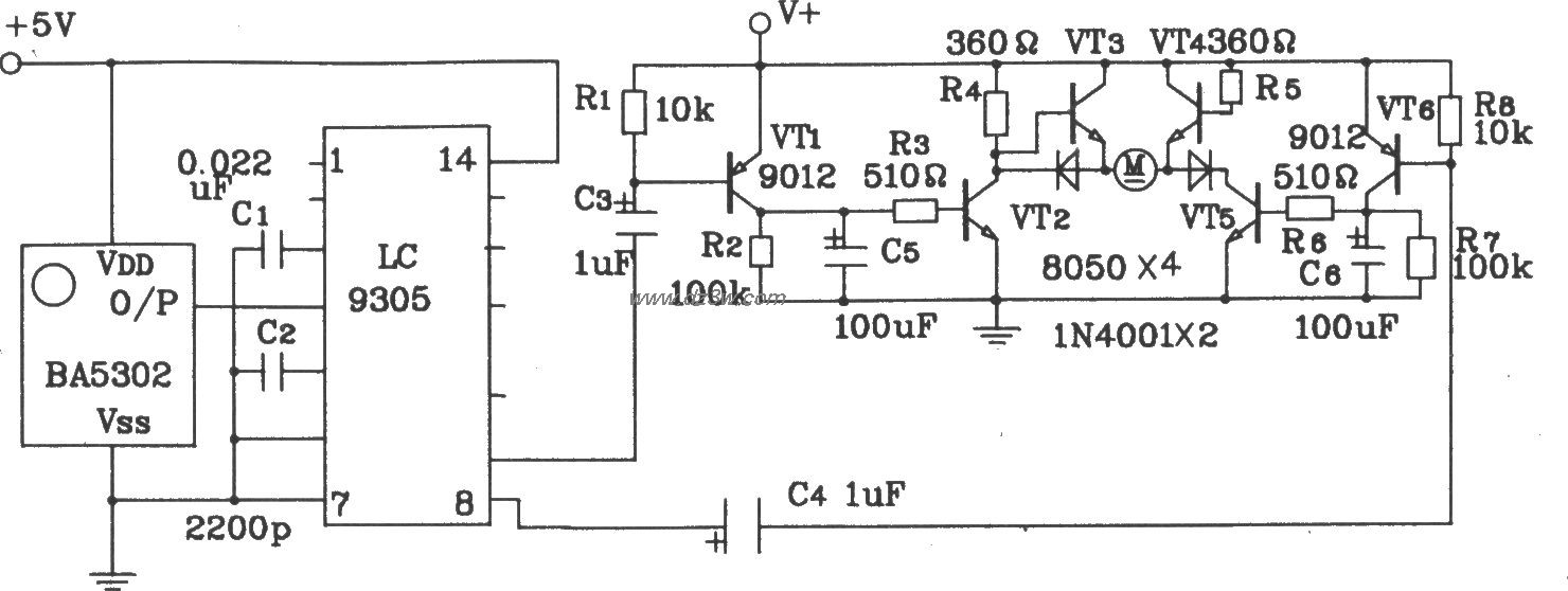 LC9305構成直流電機正反向遙控控制接收電路