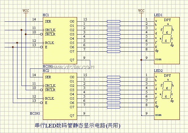 LED-串列LED數碼管靜態顯示電路（共陽）