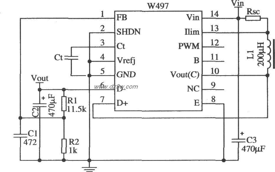 由W497構成的升壓型開關穩壓器的應用電路
