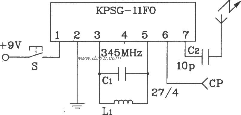 KPSG-11F0構成單路無線遙控發射電路