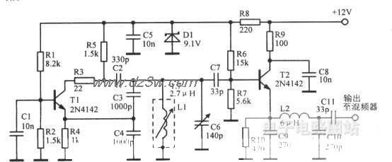 3.955—4.455MHz接收機LC振蕩器電路