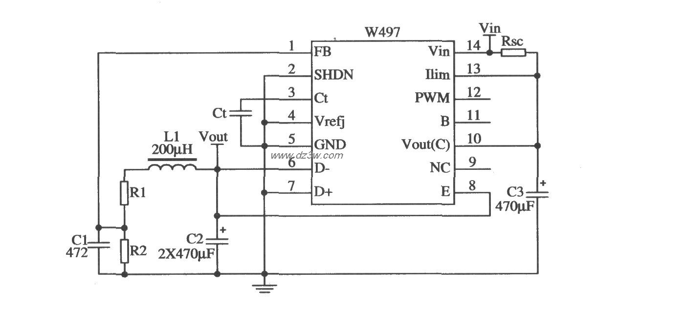 由W497構成的降壓型開關穩壓器的應用電路