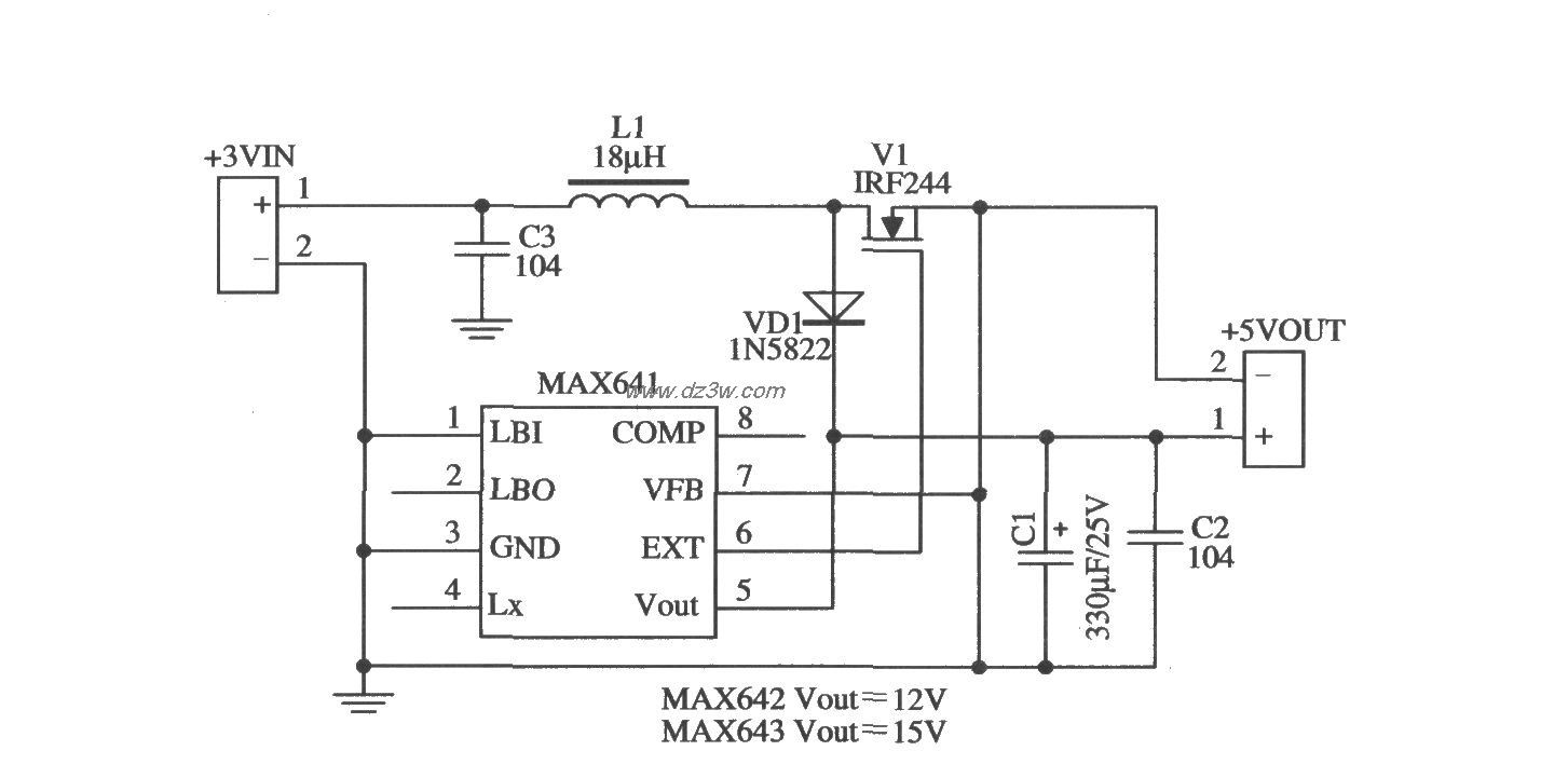 MAX641構成固定5V輸出的應用電路