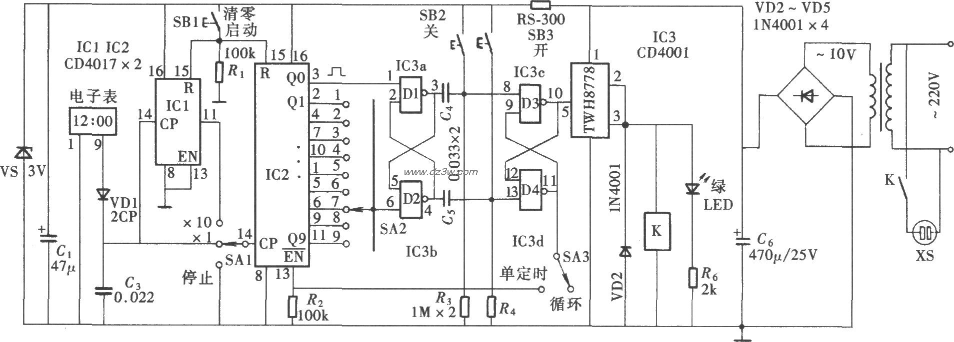 可調式可循環定時控制器(CD4001、CD4017)