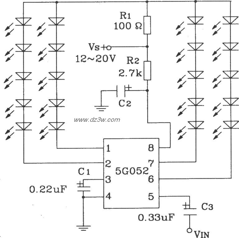 音響同步彩燈控制集成電路5G052典型應用電路