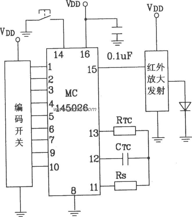 MC145026構成紅外發射電路