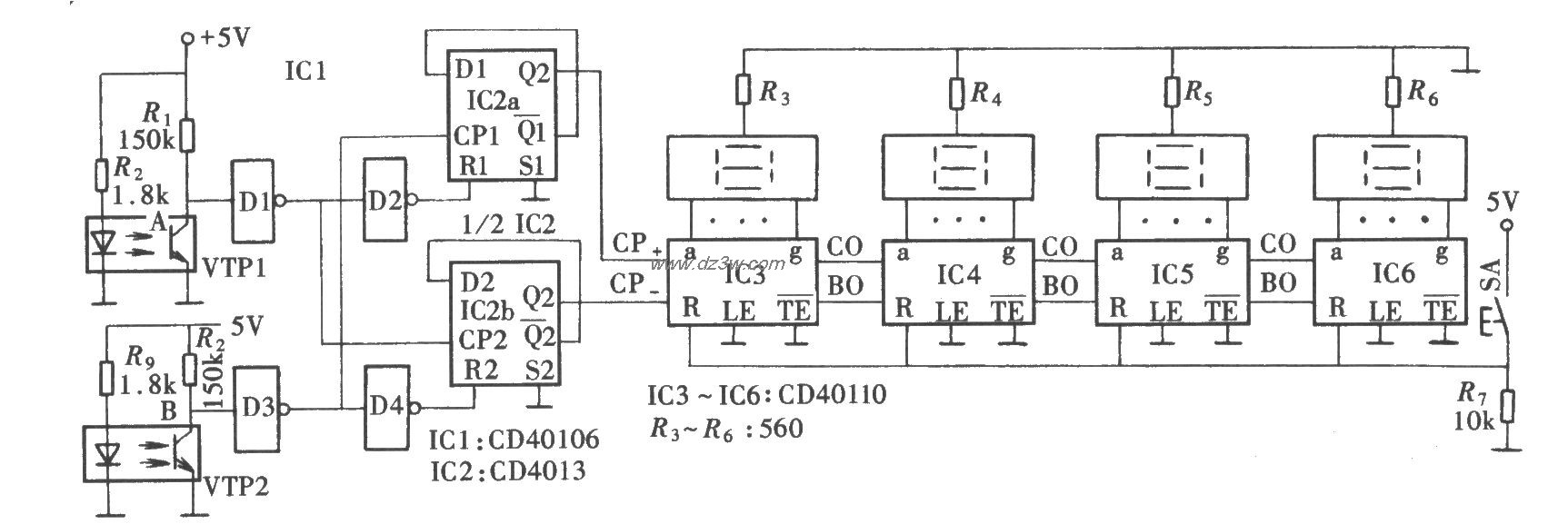 具有加減功能的繞線機電子計數器(CD40110、CD40106)