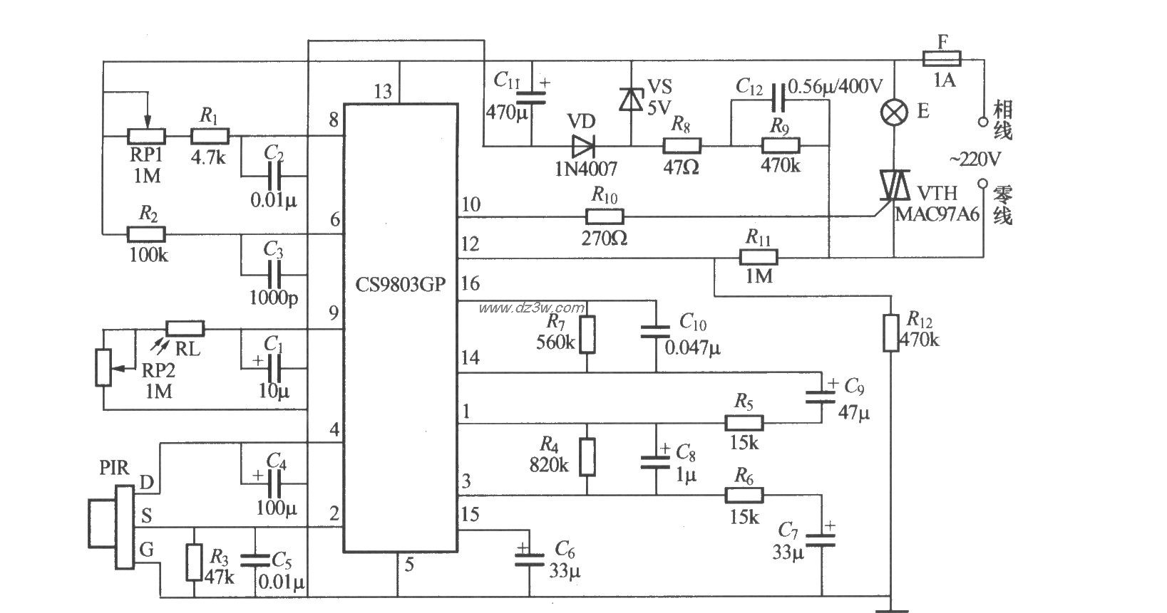 熱釋電紅外感應自動燈電路(4)