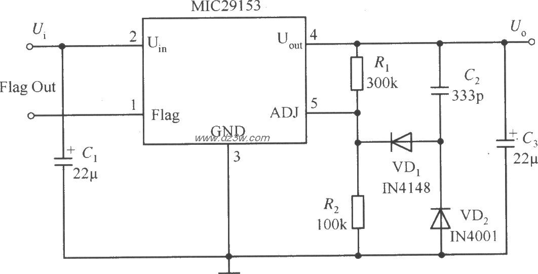 MIC29153構成的慢啟動穩壓器電路