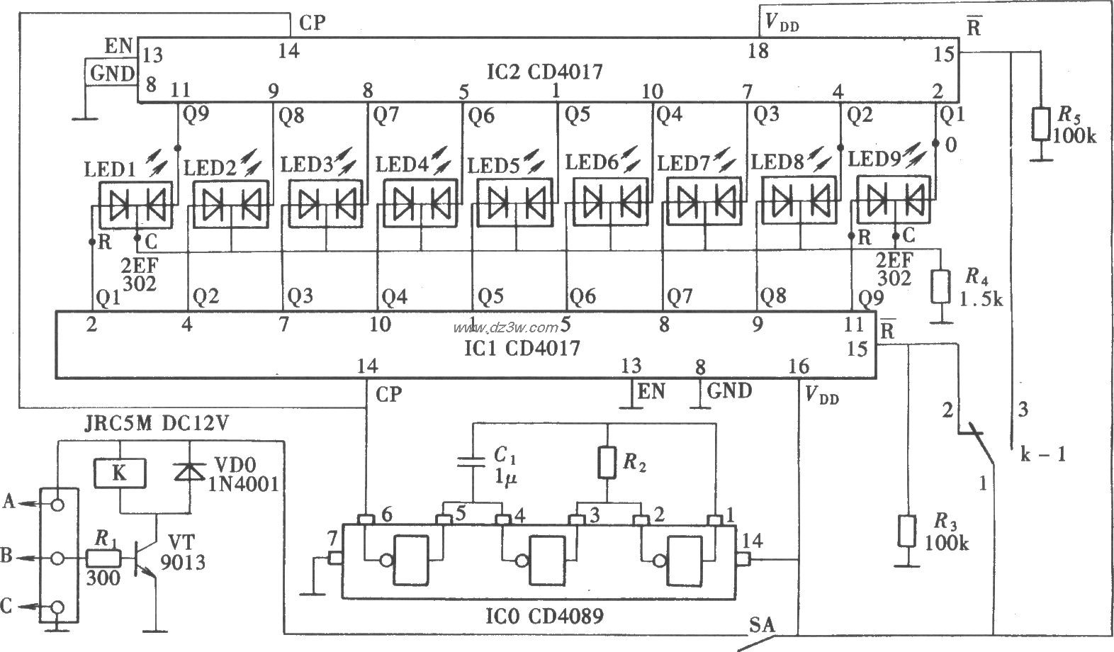 電流方向演示器(CD4089、CD4017)