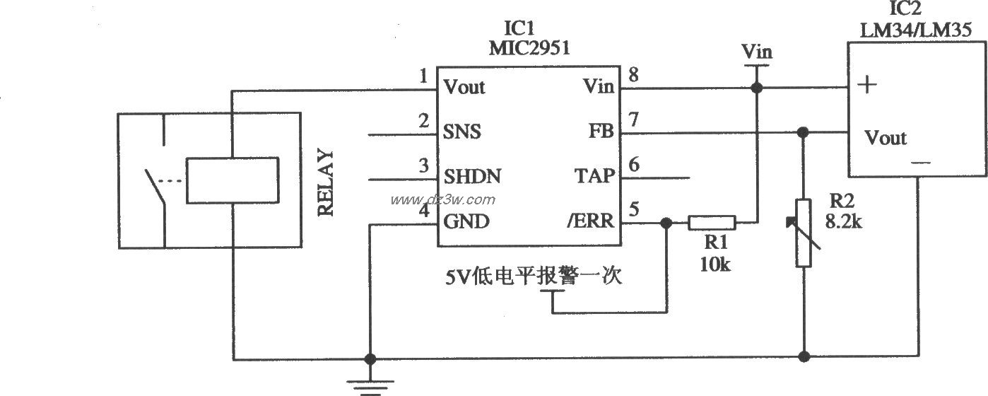 由MIC2951構成的過熱保護系統電路