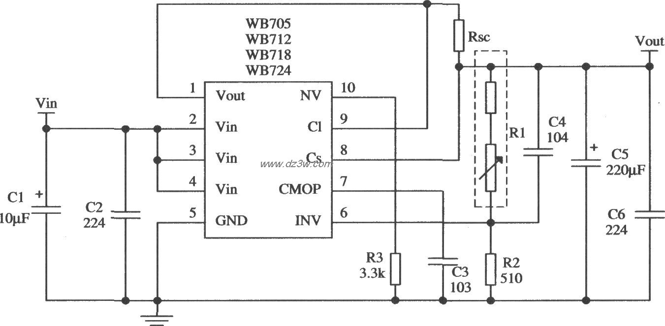 由WB705構成的減流型保護電路的應用電路