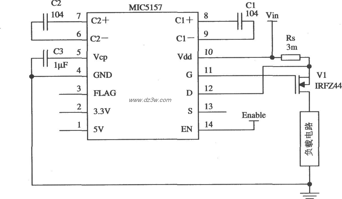 由MIC5157組成的正沿觸發的開關電路