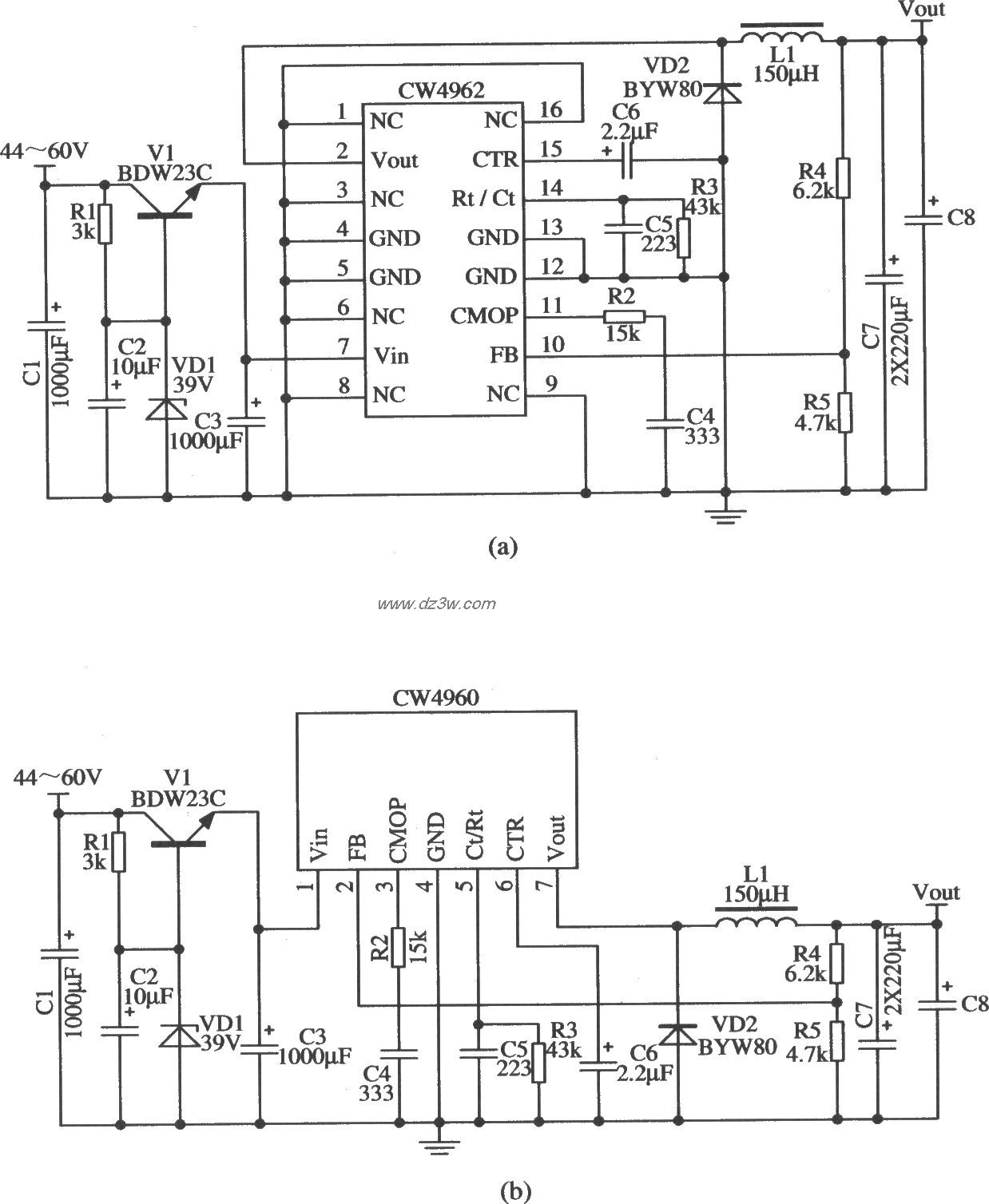 CW4962/CW4960構成的提高輸入電壓範圍的應用電路