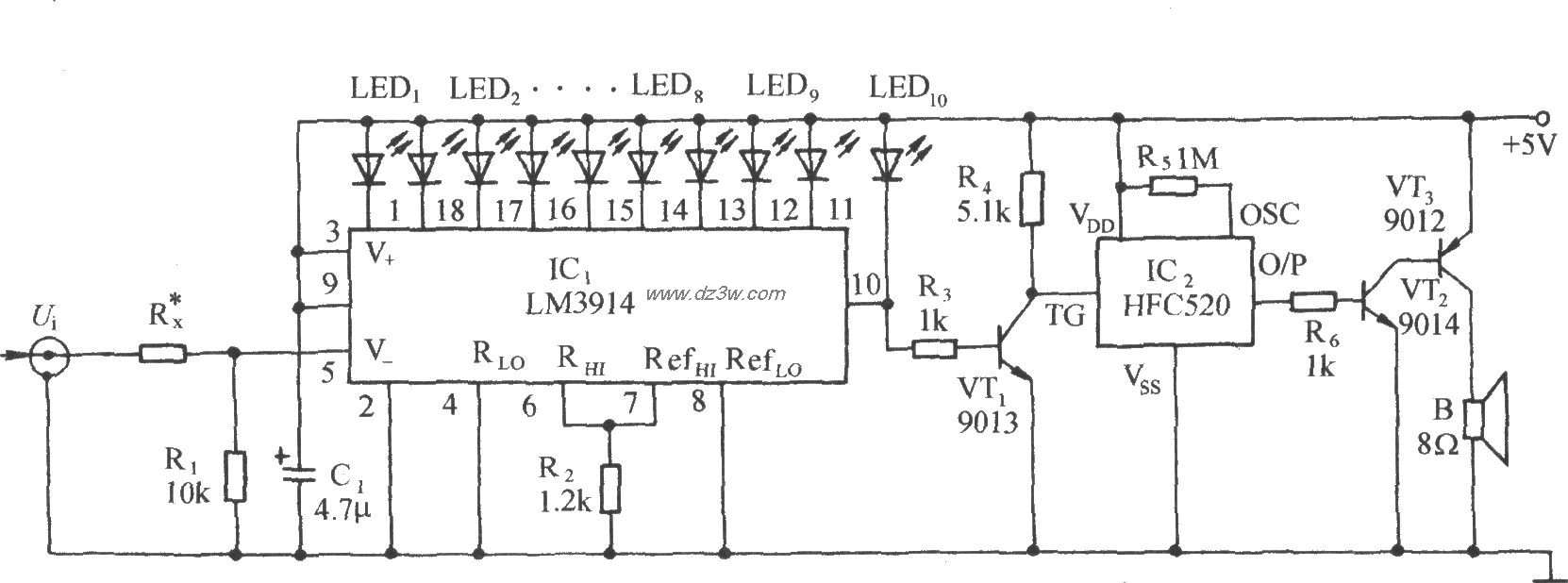可變數程1.2～1000V線模式聲光電壓計電路