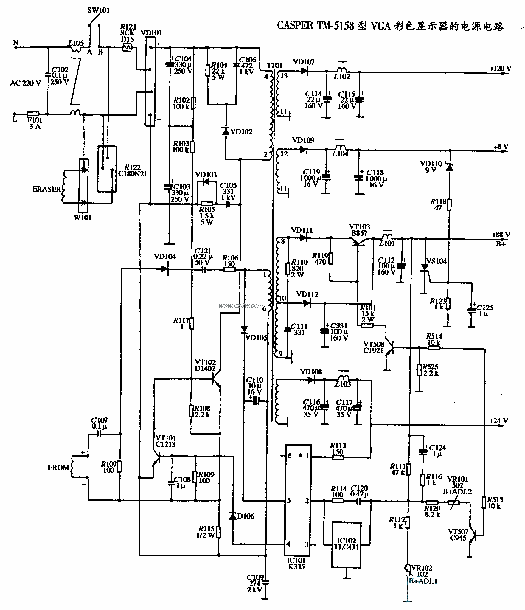 CASPER TM-5158型VGA彩色顯示器的電源電路圖