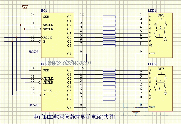 LED-串列LED數碼管靜態顯示電路（共陰）